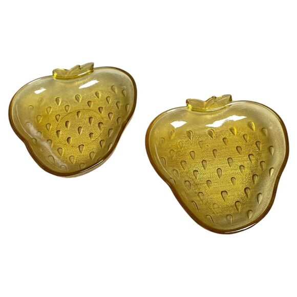 Hazel Atlas Amber Glass Strawberry Trinket Dishes - Set of 2 - Picture 2 of 5